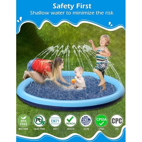  Kids Dog Splash Pad Sprinkler - Jasonwell Non Slip Dog Sprinkler Pad Splash Pool Puppy Dog Pool Summer Outdoor Water Toys Backyard Durable Splash Pad for Toddlers Kids Small Medium Large Dogs Pets