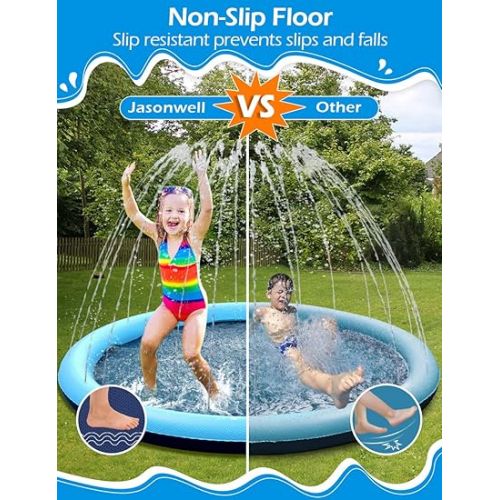  Kids Dog Splash Pad Sprinkler - Jasonwell Non Slip Dog Sprinkler Pad Splash Pool Puppy Dog Pool Summer Outdoor Water Toys Backyard Durable Splash Pad for Toddlers Kids Small Medium Large Dogs Pets