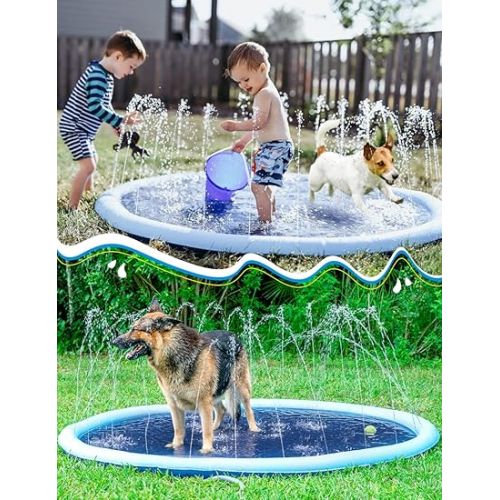  Kids Dog Splash Pad Sprinkler - Jasonwell Non Slip Dog Sprinkler Pad Splash Pool Puppy Dog Pool Summer Outdoor Water Toys Backyard Durable Splash Pad for Toddlers Kids Small Medium Large Dogs Pets