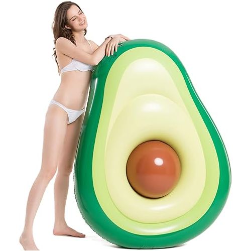  Jasonwell Inflatable Avocado Pool Float Floatie with Ball Water Fun Large Blow Up Summer Beach Swimming Floaty Party Toys Lounge Raft for Kids Adults (L)