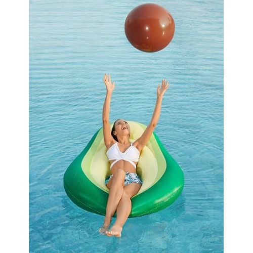  Jasonwell Inflatable Avocado Pool Float Floatie with Ball Water Fun Large Blow Up Summer Beach Swimming Floaty Party Toys Lounge Raft for Kids Adults (L)