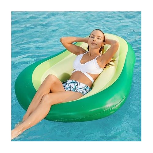  Jasonwell Inflatable Avocado Pool Float Floatie with Ball Water Fun Large Blow Up Summer Beach Swimming Floaty Party Toys Lounge Raft for Kids Adults (L)