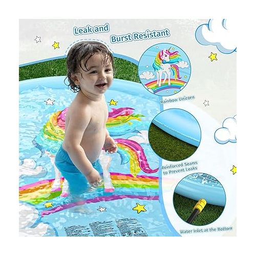  Jasonwell Splash Pad Sprinkler for Kids Splash Play Mat Outdoor Water Toys Inflatable Splash Pad Baby Toddler Pool Boys Girls Children Outside Backyard Dog Sprinkler Pool Age 1 2 3 4 5 6 7 8 9 (75'')