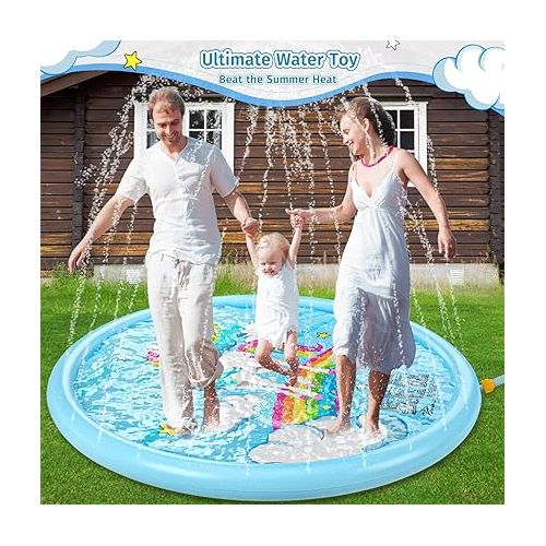  Jasonwell Splash Pad Sprinkler for Kids Splash Play Mat Outdoor Water Toys Inflatable Splash Pad Baby Toddler Pool Boys Girls Children Outside Backyard Dog Sprinkler Pool Age 1 2 3 4 5 6 7 8 9 (75'')