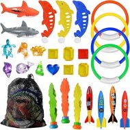 Jasonwell Pool Diving Toys Games - 25PCS Swimming Pool Toys with Dive Sticks and Rings Underwater Treasures Torpedo Bandits Fish Toys etc Fun Water Swim Toys for Boys Girls Adults Kids Teens