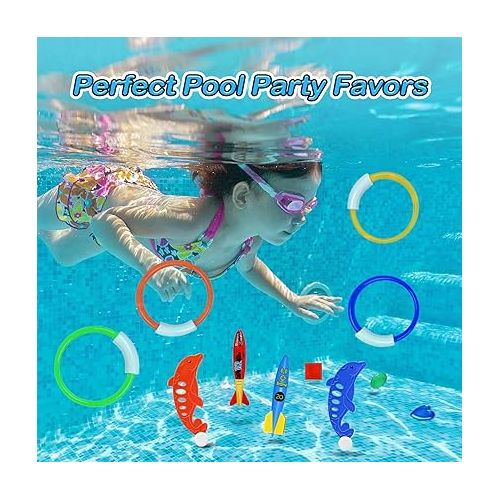  Jasonwell Pool Diving Toys Games - 25PCS Swimming Pool Toys with Dive Sticks and Rings Underwater Treasures Torpedo Bandits Fish Toys etc Fun Water Swim Toys for Boys Girls Adults Kids Teens