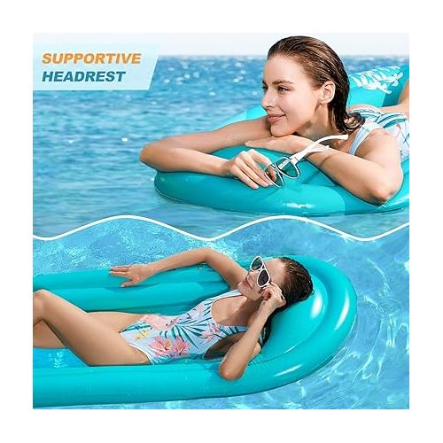  Jasonwell Inflatable Pool Lounger Float - Pool Float Stable Relaxing Water Hammock Floatie for Swimming Pool Tanning Lounge Floating Pool Party Toy for Adults Kids (Blue w Mesh)