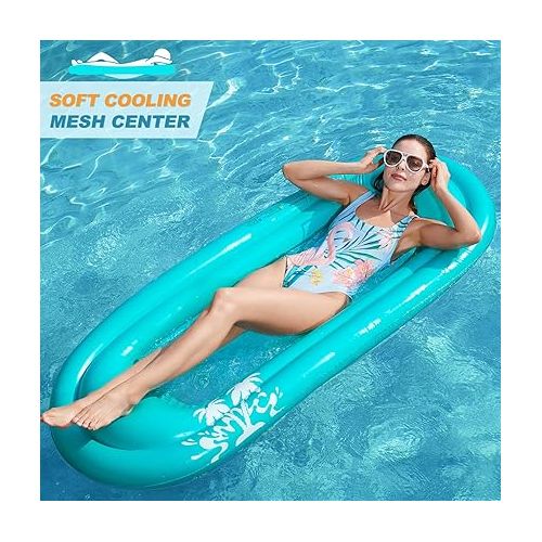  Jasonwell Inflatable Pool Lounger Float - Pool Float Stable Relaxing Water Hammock Floatie for Swimming Pool Tanning Lounge Floating Pool Party Toy for Adults Kids (Blue w Mesh)