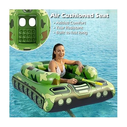  Inflatable Tank Pool Floats Adults - Jasonwell Kids Pool Floaties Swimming Pool Tank with Water Cannon Gun Swim Floaty Rafts Lake Beach Party Pool Toys for Boys Girls Toddlers Kids Adults