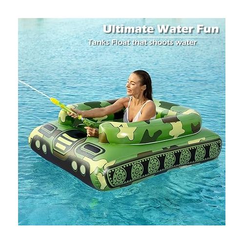  Inflatable Tank Pool Floats Adults - Jasonwell Kids Pool Floaties Swimming Pool Tank with Water Cannon Gun Swim Floaty Rafts Lake Beach Party Pool Toys for Boys Girls Toddlers Kids Adults