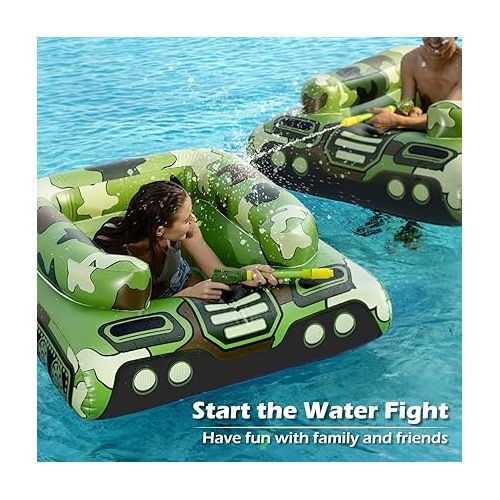  Inflatable Tank Pool Floats Adults - Jasonwell Kids Pool Floaties Swimming Pool Tank with Water Cannon Gun Swim Floaty Rafts Lake Beach Party Pool Toys for Boys Girls Toddlers Kids Adults