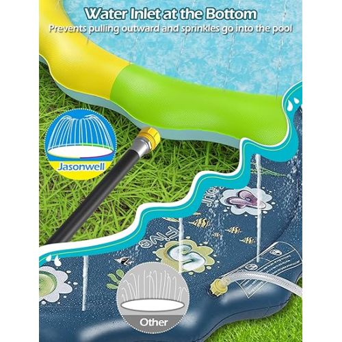  Jasonwell Splash Pad Sprinkler for Kids Splash Play Mat Outdoor Water Toys Inflatable Splash Pad Baby Toddler Pool Boys Girls Children Outside Backyard Dog Sprinkler Pool Age 1 2 3 4 5 6 7 8 9 XXL