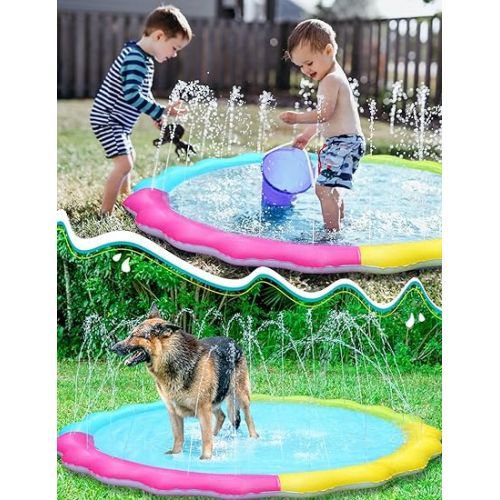  Jasonwell Splash Pad Sprinkler for Kids Splash Play Mat Outdoor Water Toys Inflatable Splash Pad Baby Toddler Pool Boys Girls Children Outside Backyard Dog Sprinkler Pool Age 1 2 3 4 5 6 7 8 9 XXL