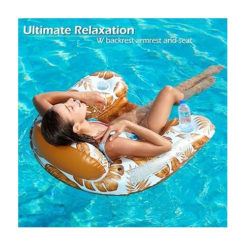  Jasonwell Inflatable Pool Float Chair - Floating Pool Chair Lounge Floats for Swimming Pool Water Chair Pool Lounger with Cup Holder Pool Toy Party Floaties for Adults