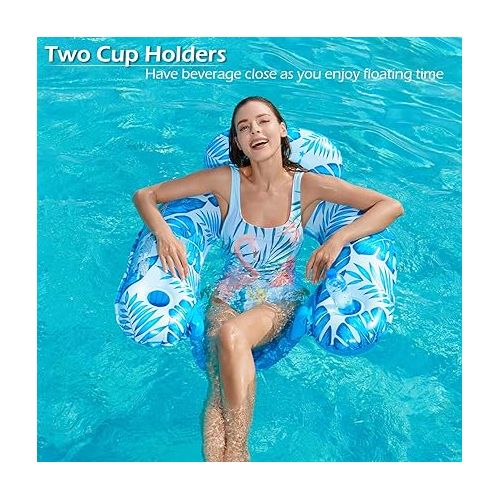  Jasonwell Inflatable Pool Float Chair - Floating Pool Chair Lounge Floats for Swimming Pool Water Chair Pool Lounger with Cup Holder Pool Toy Party Floaties for Adults