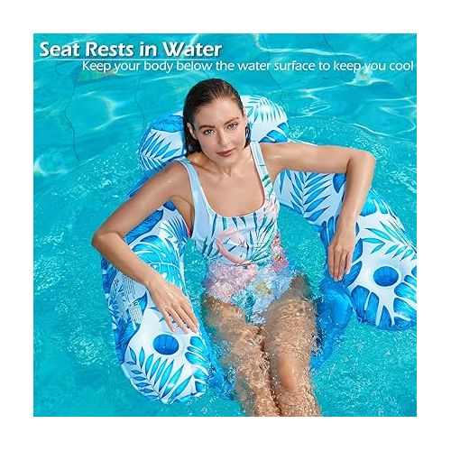  Jasonwell Inflatable Pool Float Chair - Floating Pool Chair Lounge Floats for Swimming Pool Water Chair Pool Lounger with Cup Holder Pool Toy Party Floaties for Adults