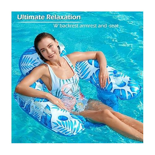  Jasonwell Inflatable Pool Float Chair - Pool Floaties Floating Pool Chair Lounge Floats for Swimming Pool Water Chair Pool Lounger with Cup Holder Pool Toy Party Floaty Adults L