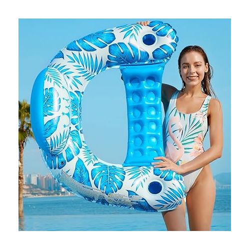  Jasonwell Inflatable Pool Float Chair - Pool Floaties Floating Pool Chair Lounge Floats for Swimming Pool Water Chair Pool Lounger with Cup Holder Pool Toy Party Floaty Adults L