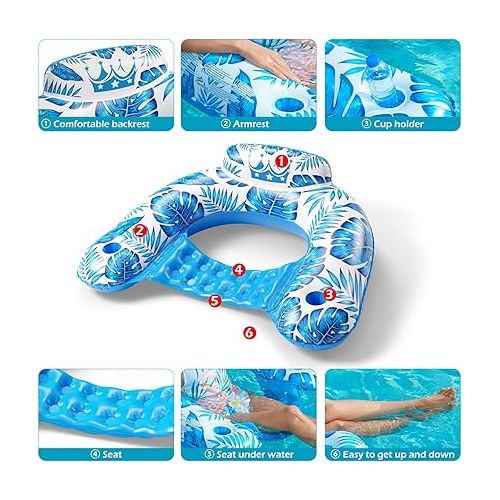  Jasonwell Inflatable Pool Float Chair - Pool Floaties Floating Pool Chair Lounge Floats for Swimming Pool Water Chair Pool Lounger with Cup Holder Pool Toy Party Floaty Adults L