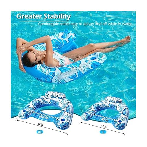  Jasonwell Inflatable Pool Float Chair - Pool Floaties Floating Pool Chair Lounge Floats for Swimming Pool Water Chair Pool Lounger with Cup Holder Pool Toy Party Floaty Adults L