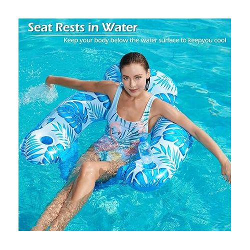  Jasonwell Inflatable Pool Float Chair - Pool Floaties Floating Pool Chair Lounge Floats for Swimming Pool Water Chair Pool Lounger with Cup Holder Pool Toy Party Floaty Adults L