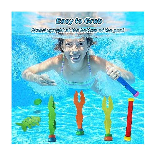  Jasonwell Pool Diving Toys Games - 42PCS Swimming Pool Toys with Dive Sticks and Rings Underwater Treasures Torpedo Bandits Fish Toys etc Fun Water Swim Toys for Boys Girls Adults Kids Teens