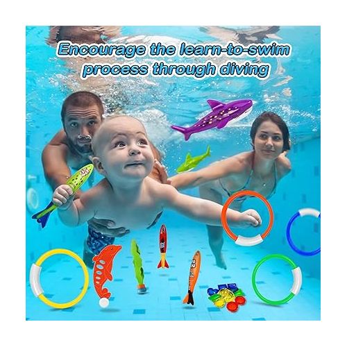  Jasonwell Pool Diving Toys Games - 42PCS Swimming Pool Toys with Dive Sticks and Rings Underwater Treasures Torpedo Bandits Fish Toys etc Fun Water Swim Toys for Boys Girls Adults Kids Teens