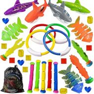 Jasonwell Pool Diving Toys Games - 31 PCS Swimming Pool Toys for Kids Teens with Diving Rings Dive Sticks Underwater Treasures Torpedo Bandits Fish Toys etc Fun Water Swim Toys for Boys Girls Adults