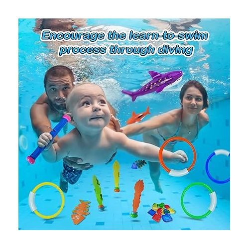  Jasonwell Pool Diving Toys Games - 31 PCS Swimming Pool Toys for Kids Teens with Diving Rings Dive Sticks Underwater Treasures Torpedo Bandits Fish Toys etc Fun Water Swim Toys for Boys Girls Adults
