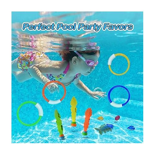  Jasonwell Pool Diving Toys Games - 31 PCS Swimming Pool Toys for Kids Teens with Diving Rings Dive Sticks Underwater Treasures Torpedo Bandits Fish Toys etc Fun Water Swim Toys for Boys Girls Adults