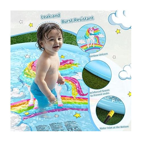  Jasonwell Splash Pad Sprinkler for Kids Splash Play Mat Outdoor Water Toys Inflatable Splash Pad Baby Toddler Pool Boys Girls Children Outside Backyard Dog Sprinkler Pool Age 1 2 3 4 5 6 7 8 9 (68'')