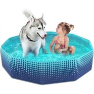 Jasonwell Foldable Dog Kiddie Pool - Hard Plastic Kids Paddling Pool Toddler Baby Swimming Pool for Backyard Collapsible Whelping Box Pet Doggie Cats Wading Pool Bathtub for Puppy Large Dogs 48In