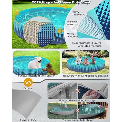  Jasonwell Foldable Dog Kiddie Pool - Hard Plastic Kids Paddling Pool Toddler Baby Swimming Pool for Backyard Collapsible Whelping Box Pet Doggie Cats Wading Pool Bathtub for Puppy Large Dogs 63In