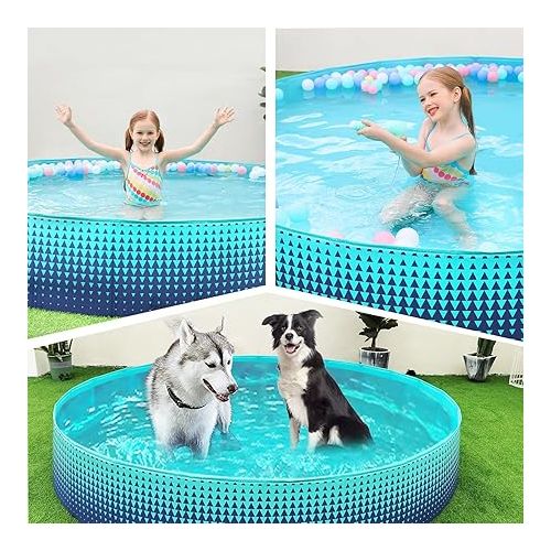  Jasonwell Foldable Dog Kiddie Pool - Hard Plastic Kids Paddling Pool Toddler Baby Swimming Pool for Backyard Collapsible Whelping Box Pet Doggie Cats Wading Pool Bathtub for Puppy Large Dogs 63In