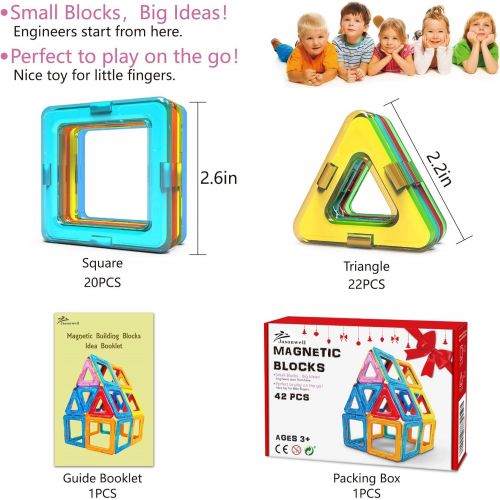  [아마존 핫딜]  [아마존핫딜]Jasonwell 42 Pcs Magnetic Tiles Building Blocks Set for Boys Girls Preschool Educational Construction Kit Magnet Stacking Toys for Kids Toddlers Children Age 3 4 5 6 7 8 Year Old