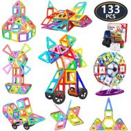 [아마존 핫딜]  [아마존핫딜]Jasonwell 133Pcs Magnetic Tiles Building Blocks Set for Boys Girls Preschool Educational Construction Kit Magnet Stacking Toys for Kids Toddlers Children Age 3 4 5 6 7 8 Year Old