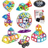 [아마존 핫딜] [아마존핫딜]Jasonwell 108 Pcs Magnetic Tiles Building Blocks Set for Boys Girls Preschool Educational Construction Kit Magnet Stacking Toys for Kids Toddlers Children Age 3 4 5 6 7 8 Year Old