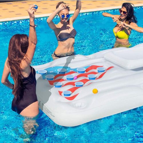  Jasonwell Beer Pong Pool Float - Inflatable Floating Beer Pong Table Party Pool Lounge Raft for Adults with Cooler White 6 Feet