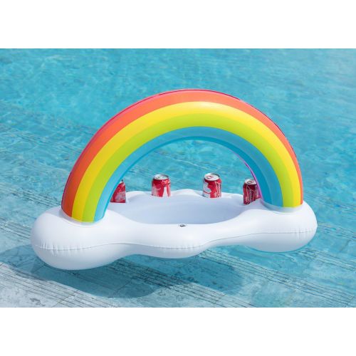  Jasonwell Inflatable Rainbow Cloud Drink Holder Floating Beverage Salad Fruit Serving Bar Pool Float Party Accessories Summer Beach Leisure Cup Bottle Holder Water Fun Decorations
