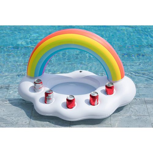  Jasonwell Inflatable Rainbow Cloud Drink Holder Floating Beverage Salad Fruit Serving Bar Pool Float Party Accessories Summer Beach Leisure Cup Bottle Holder Water Fun Decorations