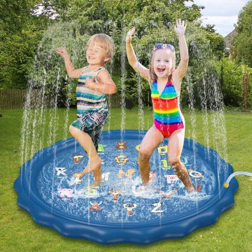  Jasonwell Sprinkler for Kids Toddlers Splash Pad Play Mat 60 Inflatable Baby Wading Pool Fun Summer Outdoor Water Toys for Children Boys Girls Sprinkler Pool for Alphabet Learning