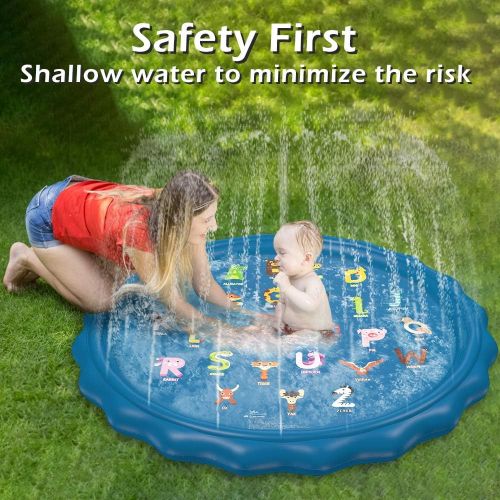  Jasonwell Sprinkler for Kids Toddlers Splash Pad Play Mat 60 Inflatable Baby Wading Pool Fun Summer Outdoor Water Toys for Children Boys Girls Sprinkler Pool for Alphabet Learning