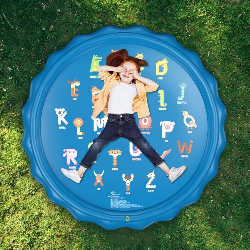  Jasonwell Sprinkler for Kids Toddlers Splash Pad Play Mat 60 Inflatable Baby Wading Pool Fun Summer Outdoor Water Toys for Children Boys Girls Sprinkler Pool for Alphabet Learning