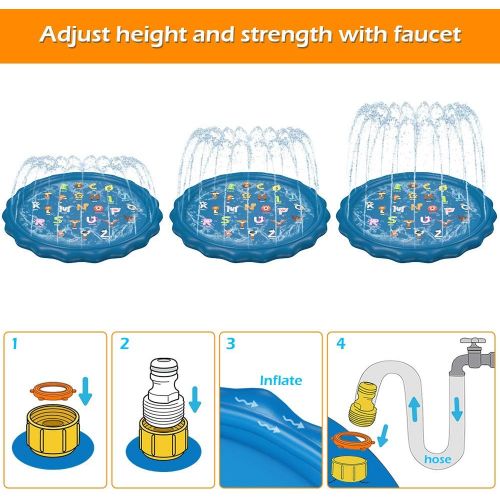  Jasonwell Sprinkler for Kids Toddlers Splash Pad Play Mat 60 Inflatable Baby Wading Pool Fun Summer Outdoor Water Toys for Children Boys Girls Sprinkler Pool for Alphabet Learning