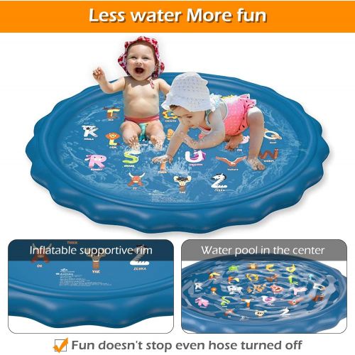  Jasonwell Sprinkler for Kids Toddlers Splash Pad Play Mat 60 Inflatable Baby Wading Pool Fun Summer Outdoor Water Toys for Children Boys Girls Sprinkler Pool for Alphabet Learning