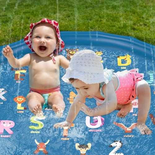  Jasonwell Sprinkler for Kids Toddlers Splash Pad Play Mat 60 Inflatable Baby Wading Pool Fun Summer Outdoor Water Toys for Children Boys Girls Sprinkler Pool for Alphabet Learning
