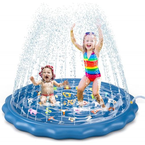  Jasonwell Sprinkler for Kids Toddlers Splash Pad Play Mat 60 Inflatable Baby Wading Pool Fun Summer Outdoor Water Toys for Children Boys Girls Sprinkler Pool for Alphabet Learning