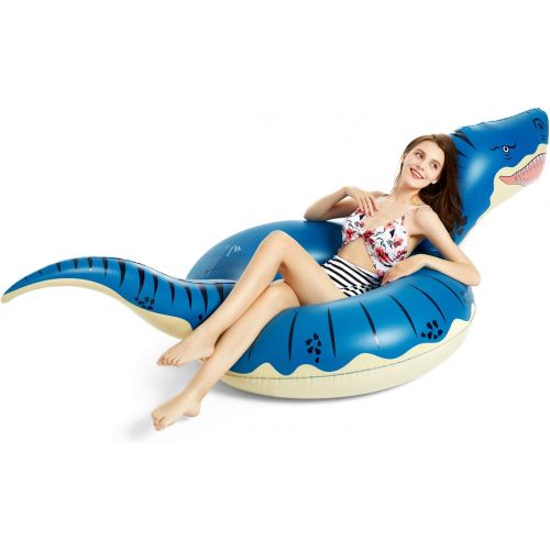  Jasonwell Inflatable Dinosaur Pool Float Tube for Boys Girls T-Rex Floatie Summer Beach Swimming Pool Inflatables T-Rex Ride on Party Pool Toys Raft Lounge Kids Adults Tyrannosauru