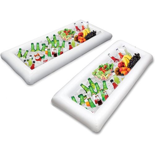  할로윈 용품Jasonwell 2 PCS Inflatable Serving Bars Ice Buffet Salad Serving Trays Food Drink Holder Cooler Containers Indoor Outdoor BBQ Picnic Pool Party Supplies Luau Cooler w Drain Plug