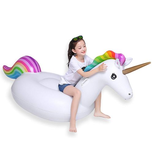  Jasonwell Giant Inflatable Unicorn Pool Float Floatie Ride On with Rapid Valves Large Rideable Blow Up Summer Beach Swimming Pool Party Lounge Raft Decorations Toys Kids Adults